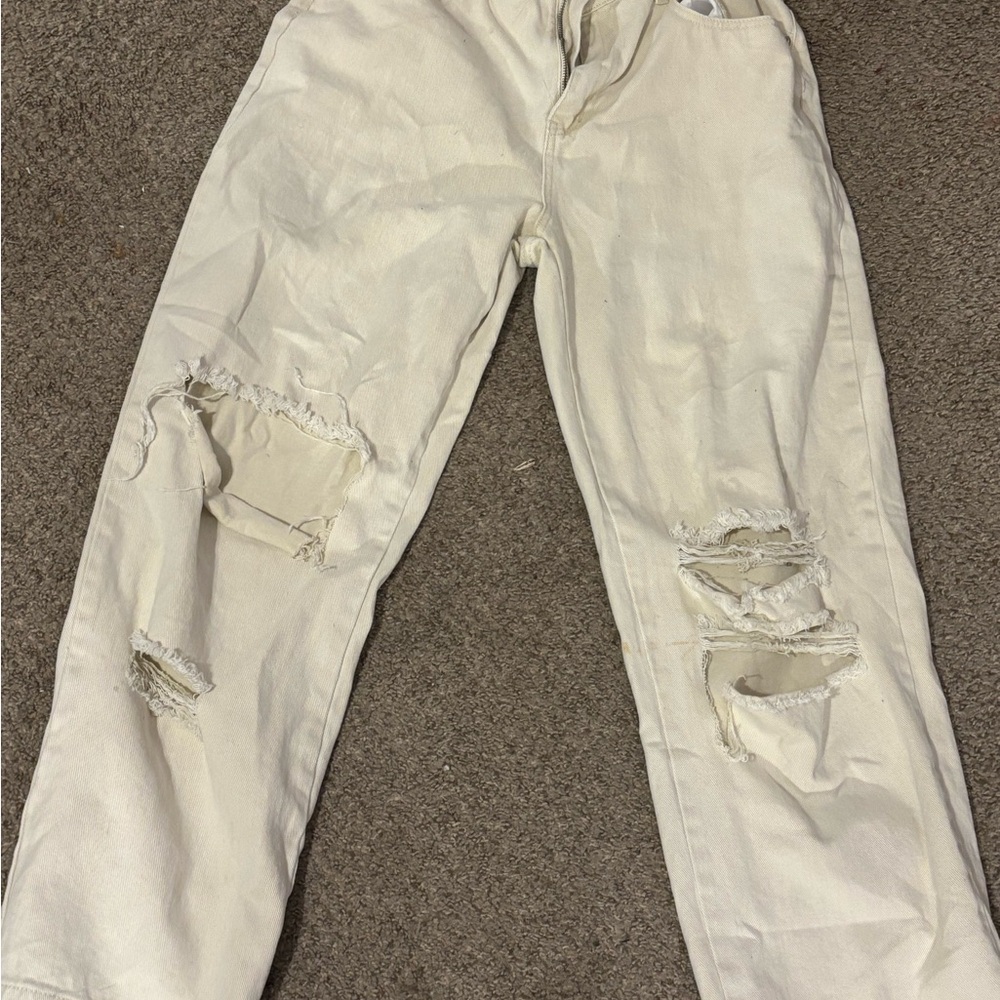 Distressed White Jeans